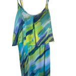 Calvin Klein NWT Spaghetti Strap Maxi Dress Blue/ Green Size 6 ruffled layer Photo 3