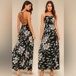 Lulus 🌸 Love Abloom Black Floral Print Lace-Up Maxi Dress – Size XS 🌸 Photo 1