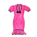 Westward Bound NWT Hot Pink Vinyl Bow Trim Dress Retro Mod PVC Size Sz S Photo 1