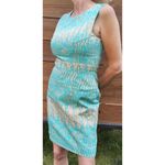 Chic 60s Turquoise/Tan Professional Office Work Bodycon Sleeveless Dress Size 8 Blue Photo 6