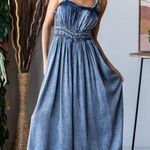 Denim Washed Smocked Waist Sleeveless Wide Leg Oli+Hali Romper NWOT Blue Size L Photo 0
