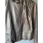 Ann Taylor Dark Chocolate Brown Leather Moto Jacket with Gold Zippers Photo 2