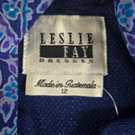 Vintage 1980s Blue Paisley Leslie Fay 3 Piece Skirt Blouse Scarf Set Size 10 Black Photo 5