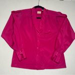 Liz Claiborne Vintage Fuchsia Satin Blouse Long Sleeve Button Up V-neck Size 6 Photo 0