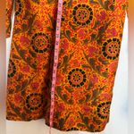 VINTAGE ADELE MARTIN SILK LONG SLEEVE SHEATH DRESS INDIA SMALL ORANGE PINK BLACK Photo 9