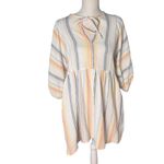 Sundry Long Sleeve Babydoll blouson sleeve mini dress neutral motif striped XS Photo 2