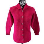 Handmade Crochet Knit Button Front Cardigan Sweater Hot Pink Heavyweight Winter Photo 0
