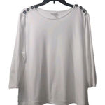 J. Jill Button Shoulder Top 3/4 Sleeve Crew Neck‎ White Blouse Size L Size L Photo 0