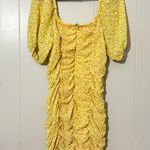 All in Favor Sasha Yellow Floral Ruched Sweetheart Neck Mini Dres Womens L NWT Photo 5