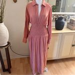 Free People  Monika‎ Peach Shirt Midi Drop Waist Dress Size Small Photo 2
