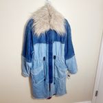 Free People  Days to Come Denim Parka Coat Faux Fur Collar  Size M New Photo 10