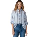 Reiss Avera NWOT Semi-Sheer Metallic Striped Blue Button Down Shirt-size 8 Photo 12