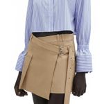 Mango Cotton Wrap Buckle Asymmetric Pleated Mini Skirt Beige NWT FLAW 4 Photo 0