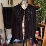 ZARA  Tasseled Sequined Black Sheer Embellished Babydoll Blouse Photo 2