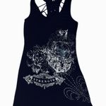S-twelve Beaded Tattoo Style Lace Up Mini Dress Black Gray M Y2K Punk Moto Photo 0