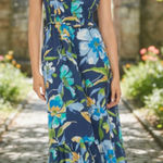 London Times NWT Floral Cap Sleeve Empire Waist Chiffon Maxi Dress M, NAVY DENI Photo 0