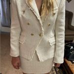 Carriage Boutique White and Gold Textured Blazer Size 0 Photo 0