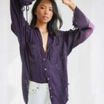 Free People We The Free Venice Top Women's Purple oversized Button-Up Top Size M Photo 0