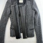 IRO  38 US 4 Lina Knit Gray Wool Blend Leather Trim Moto Jacket Women’s Open Knit Photo 8