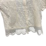 TanRuk Store Lace Shirt Short Sleeve Puff Sleeve Button Down Cream White Women Size L Photo 4