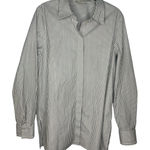 Lafayette 148 New York Button Up Striped Shirt Large Sparkle Gray Silver Holiday White Photo 0