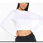 Koral White Long Sleeve Crop Top MEDIUM Ribbed Mock Neck Logo Marlow $85 NEW Photo 6