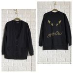 La Fine cat black button up terry cloth cardigan meow meow kitty women’s OS Size undefined Photo 2