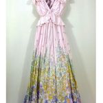 Zimmermann Floral Ruffle Linen & Silk Gown Maxi Dress Blue Meadow US 8 NWT Photo 3