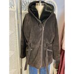 Banana Republic Brown Suede Hooded Jacket XL Tie Waist Leather AS IS Photo 11