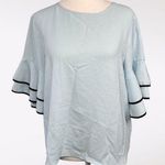 Marc New York Andrew Marc Bell Sleeve Top Light Blue Black Trim Small Photo 0
