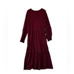 Canyon Retreat Tiered Midi Dress Western Boho Cottage Burgundy Size Large Tall Purple Photo 7