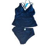 Cupshe Womens Black Tankini Swimsuit Set Size L Criss Cross Straps Photo 7
