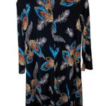 Black Scoop Neck Feather Print Dress Size M Photo 2