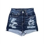 American Eagle  Curvy Hi-Rise Shortie Jean Shorts Dark Wash Distressed Women’s 00 Photo 1