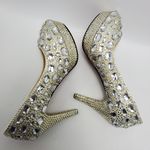 Cinderella Crystal Glass Rhinostones Beaded Wedding Heel Shoes Sz 42 Red Bottom Silver Photo 8