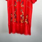 Brass & Roe Orange Short Sleeve Boho Floral Embroidered Crochet Trim Dress sm Photo 3