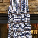 Hayden LA sleeveless boho navy blue brown Aztec print mini dress keyhole back Photo 5