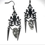 Victorian Gothic Goth Skull Dangle Spike Earrings Gray Photo 2