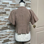 Anthropologie steampunk short bell sleeve cotton vest jacket tan Sz L Hazel Photo 5