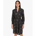 Calvin Klein Black Gold Collared Long Sleeve A-Line Dress Tie Belt Size 10 Photo 1