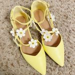 ASOS Design Yellow Faux Leather Lydia Pointed Ballet Flats with White Flowers Photo 1