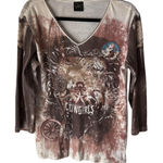 Katina Marie Shirt Large Brown Western Cowgirls Graphic Long Sleeve USA Grunge Photo 0