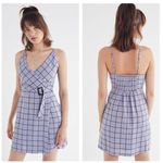 Urban Outfitters Amanda Linen Mini Dress XS Purple Plaid Check Belted Wrap Photo 1
