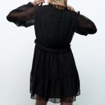 ZARA  Jacquard Mini Dress Long Sleeve Chiffon Babydoll Black Small Whimsigoth Photo 2
