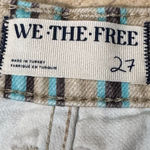 Free People We The Free  Good Luck Mid-Rise Barrel Jeans Tan Teal Gray Stripe 27 Photo 5