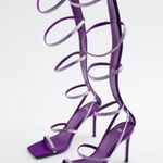 ZARA NWT PURPLE HIGH HEEL SHINY RHINESTONE STRAPS SANDALS GLADIATOR SHOES Photo 4