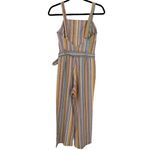 Ellejay Holly Pastel Rainbow Striped Linen Blend Cropped Jumpsuit Size Medium Photo 4