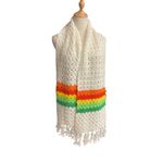 Vintage Women's Crochet Fringe Knit Shawl Scarf 66"x10.5" Cozy‎ Warm Photo 1