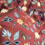 Pull & Bear  Floral, Button Up Cropped Top, Rust Orange, Blue, Yellow, Size M Photo 7