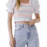 Free The Roses New Multicolor Smocked Top Medium White Feminine Boho Photo 0